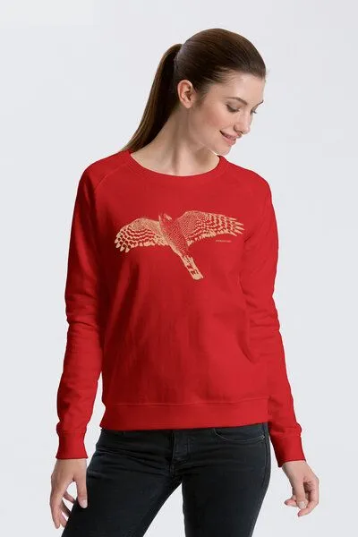 Peaces.bio - handbedruckte Biomode Peaces.bio - handbedruckte Biomode Bio Damen-Sweatshirt Sperber, Rot, – Produktbild 2 von 2