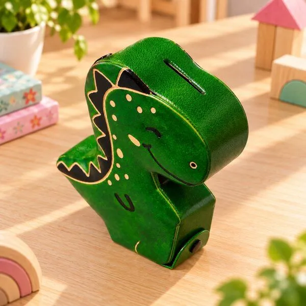 Janselo Dinosaurier Kinder-Spardose aus Shanti-Leder in Grün – Produktbild 3 von 4