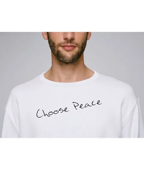 Human Family Human Family Bio Unisex Sweatshirt - Smooth "Choose Peace", Weiss, – Produktbild 3 von 5