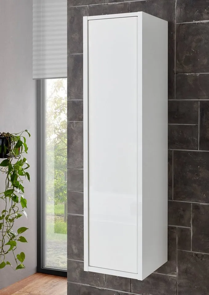 Home affaire Stauraumschrank Studio Line, Badschrank in Hochglanz Weiß, im modernen Design ausreichend Stauraum, Weiß, – Produktbild 1 von 5