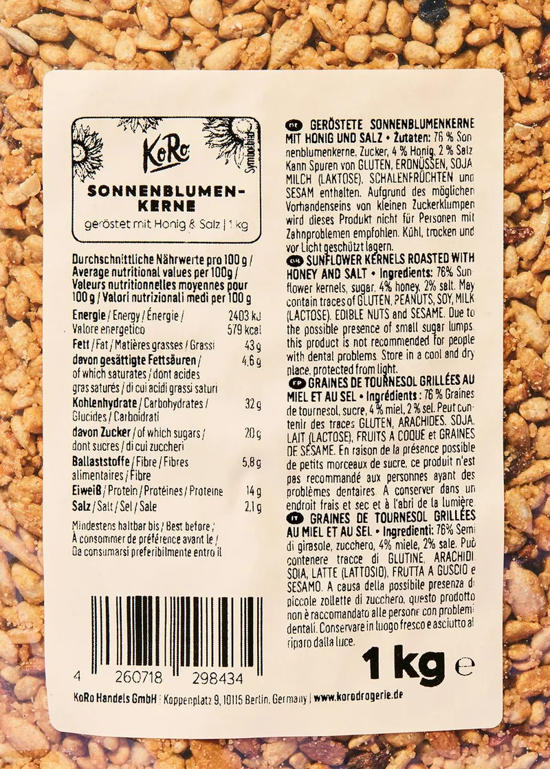 KoRo Geröstete Sonnenblumenkerne mit Honig und Salz | 1 kg – Produktbild 1 von 5