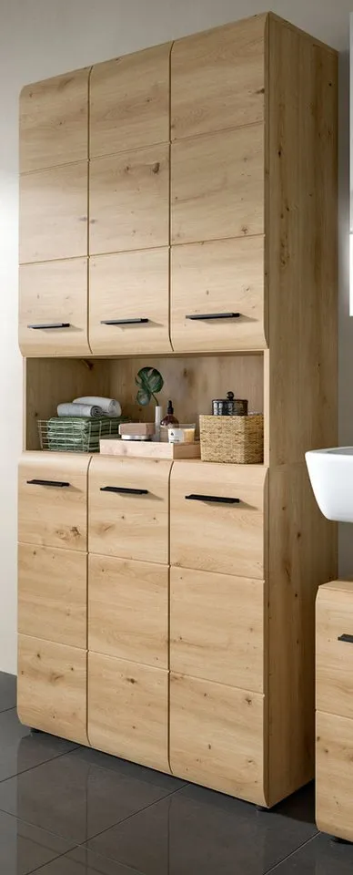 Inn.Furn Hochschrank Cover (Badschrank und Mehrzweckschrank in Eiche Artisan, 6-türig, 90 x 185 cm) mit 8 Böden und 12 Fächern, Beige, – Produktbild 3 von 5