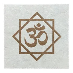Veskor Cassiopeia Veskor Cassiopeia OM (AUM) Symbol Linoldruck | 16 × 16 cm | Gold auf Naturweiß – Produktbild 1 von 1
