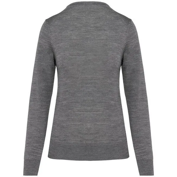 Greenspired Greenspired Merino-Damenpullover mit V-Ausschnitt 220g/m², Meliertes grau, – Produktbild 2 von 2