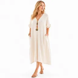 Bruno Barella Bruno Barella Damen Musselin Kleid aus Bio Baumwolle – Oversize Boho Maxi Kleid – Produktbild 1 von 1