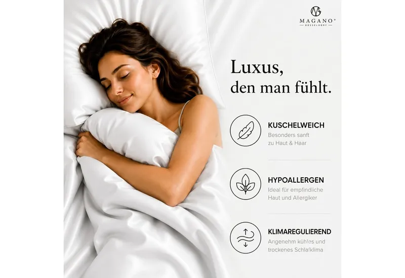 MAGANO Spannbettlaken, Luxus 100% TENCEL ™ Lyocell, Bettlaken, Gummizug: rundum, 400 TC Fadendichte, Hypoallergen, Thermoregulierend, Weiß, – Produktbild 5 von 5