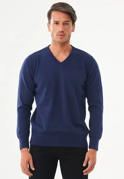 ORGANICATION ORGANICATION Pullover aus Bio-Baumwolle mit V-Ausschnitt, Navy, – Produktbild 1 von 4