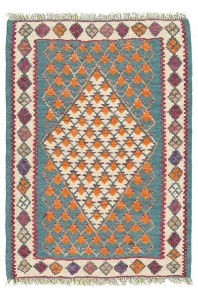 Rugtales Kelim Senneh Rugtales aus Schurwolle, Grün, – Produktbild 3 von 4