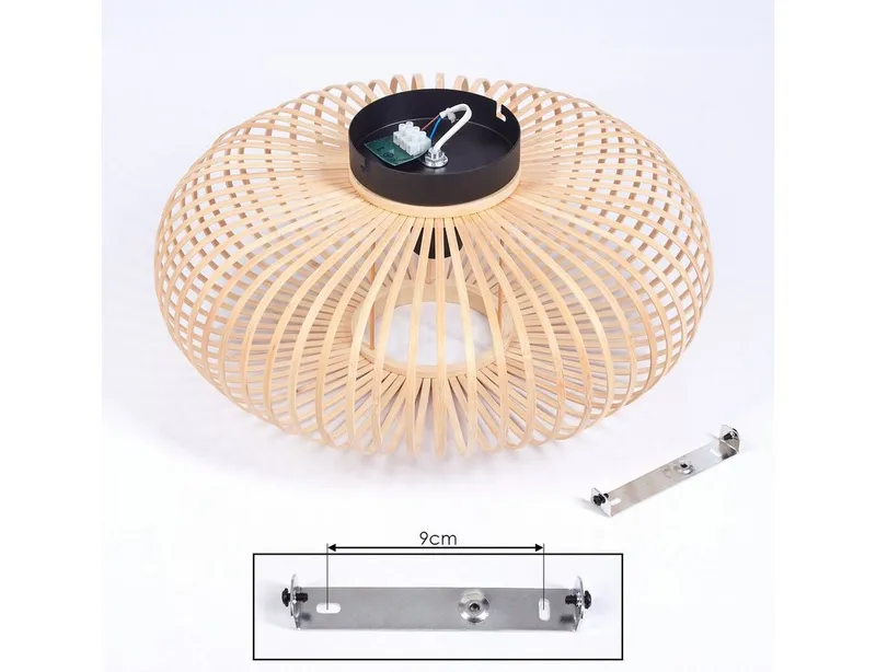 hofstein Deckenleuchte »Aidone« runde Deckenlampe aus Holz/Metall in Natur/Schwarz, ohne Leuchtmittel, Leuchte in Gitter-Optik,Lichteffekten an der Decke, Ø40cm, 1xE27, Beige, – Produktbild 5 von 5