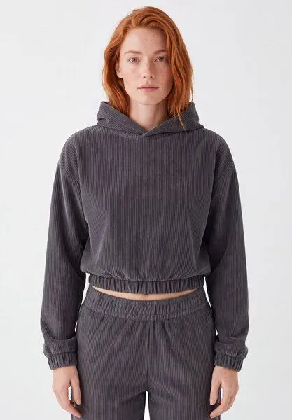 ORGANICATION ORGANICATION Cropped Cord-Hoodie aus Bio-Baumwolle, Shadow, – Produktbild 2 von 4