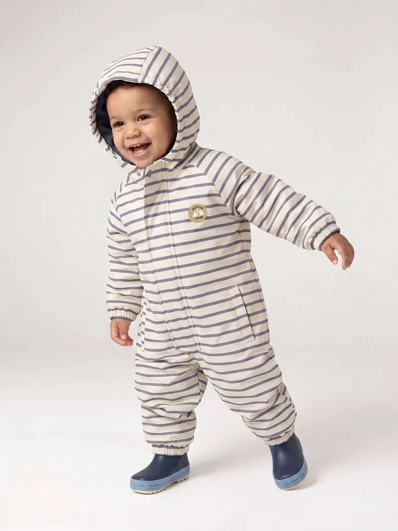 Vertbaudet Baby Regen-Overall mit Fleecefutter und Kapuze, Sandfarben, – Produktbild 2 von 4