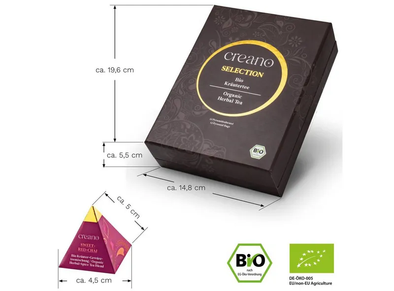Creano Tee Bio Kräutertee 12er Pyramiden Geschenkset „ORGANIC HERBAL TEA“*, 1 x 12 St. (12 Bio-Pyramiden-Teebeutel) – Produktbild 2 von 5