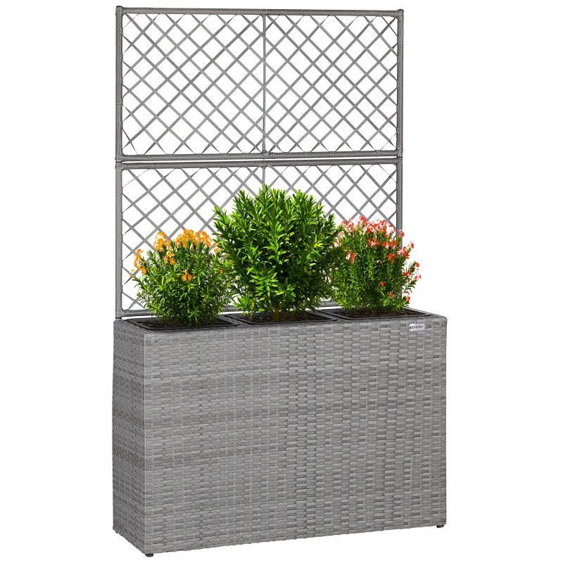 Casaria® Polyrattan Blumenkasten mit Rankgitter Grau, Grau, – Produktbild 1 von 2