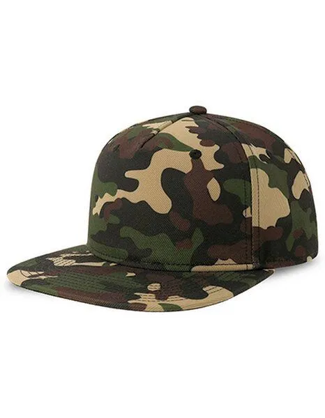 Atlantis Headwear Atlantis Headwear recycelte Flat-Cap mit Kunststoffverschluss, Camouflage/schwarz, – Produktbild 1 von 3