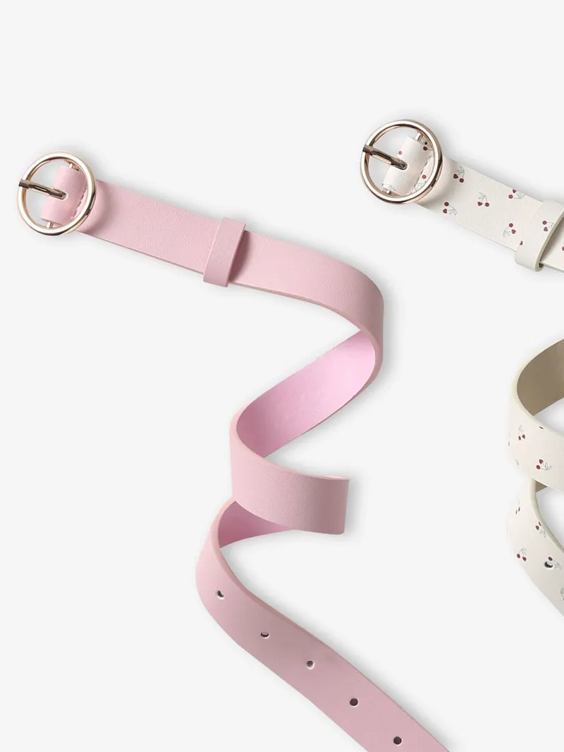 Vertbaudet 2er-Pack Mädchen Gürtel mit runder Metallschnalle, Pack rosa+weiß kirschen, – Produktbild 2 von 3