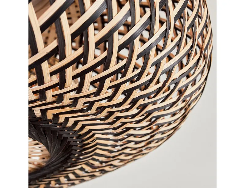 hofstein Deckenleuchte Deckenlampe aus Metall/Bambus in Schwarz/Natur, ohne Leuchtmittel, Boho-Style, skandinavisches Design, Schirm Ø 50cm, Lichteffekt, 3x E27, Beige|schwarz, – Produktbild 3 von 5