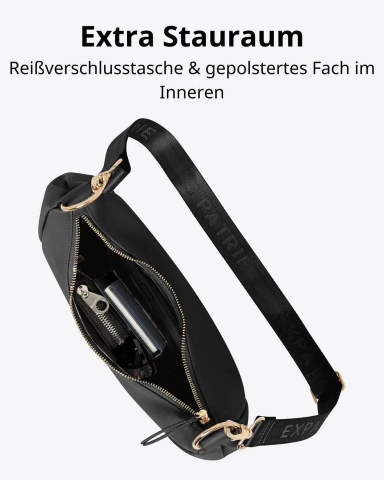 Expatrié Umhängetasche Lea Small Half Moon Bag Schultertasche, Elegante Crossbody Bag in Halbmond Form, Wasserabweisend, Schwarz, – Produktbild 5 von 5