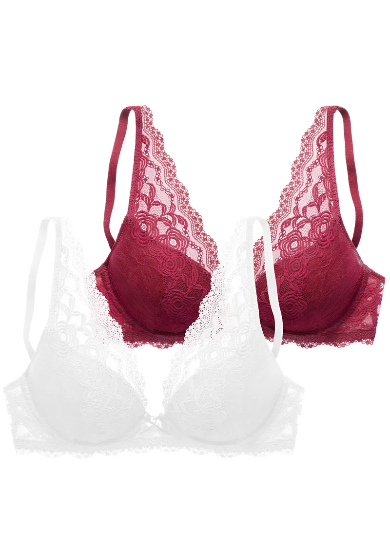 petite fleur by Lascana Push-up-BH beere+weiß, Beere+weiß, – Produktbild 1 von 3