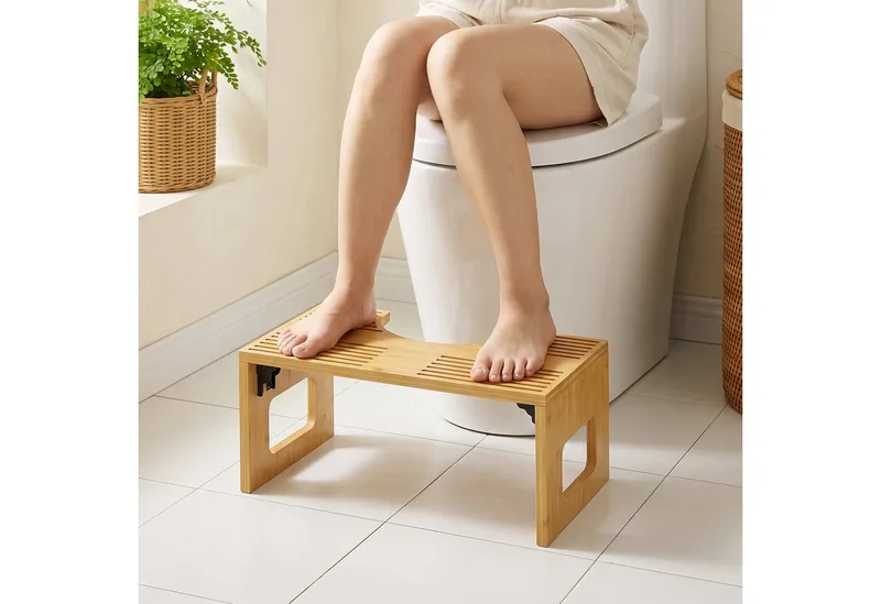 HOMCOM HOMCOM Badhocker Ergonomischer Toilettenhocker aus Bambus (Set, 1 St., 1er), klappbar, rutschfest, U-Aussparung, Beige, – Produktbild 1 von 5