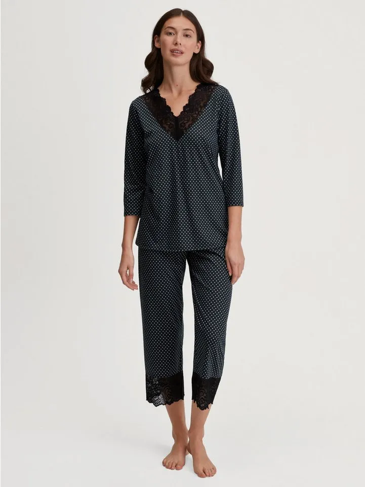 CALIDA CALIDA Capri-Pyjama Deep Dreams (2 tlg) 7/8-Länge, gepunktet, Spitze, atmungsaktiv, weich, Schwarz, – Produktbild 1 von 5