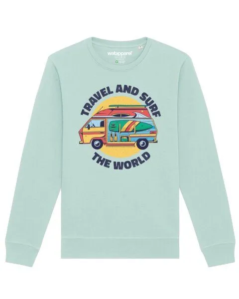 watapparel watapparel Sweatshirt Unisex Travel and surf, Caribbean blue, – Produktbild 1 von 4