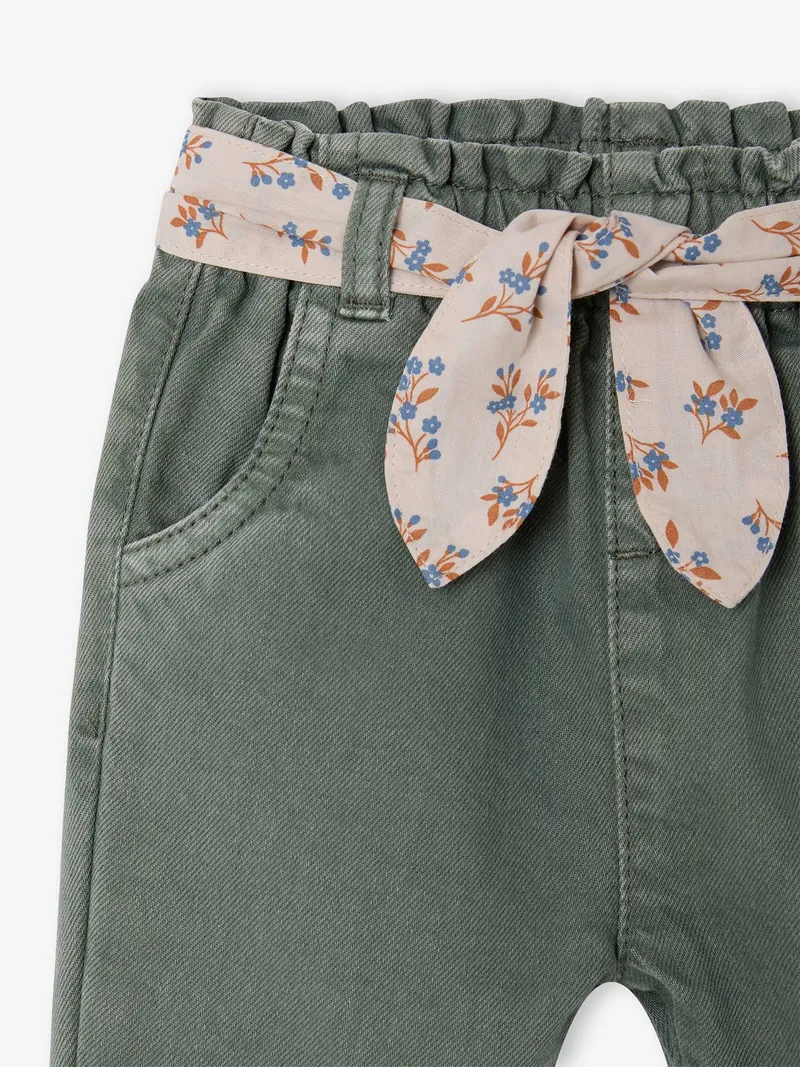 Vertbaudet Paperbag-Hose mit Stoffgürtel Baby Mädchen, Grün, – Produktbild 4 von 4