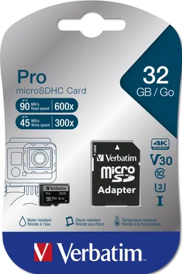 Verbatim Verbatim Micro SDHC-Speicherkarte Card Pro, Class 10 mit Adapter, 32 GB – Produktbild 1 von 1