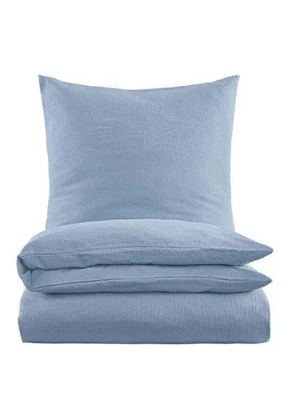 hessnatur hessnatur Musselin Bettwäsche-Set aus reiner Bio-Baumwolle, Graublau, – Produktbild 2 von 4