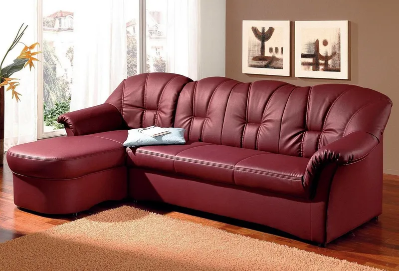 DOMO collection Ecksofa Papenburg, zeitlose Rückensteppung, elegante Formensprache, L-Form, in großer Farbvielfalt, wahlweise mit Bettfunktion, Rot, – Produktbild 4 von 5