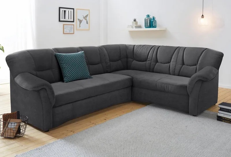 DOMO collection Ecksofa SARAFINA 240x190 cm, auch mit Federkern für mehr Sitzkomfort!, whlw. mit Bettfunktion, elegantes Design, L-Form, Braun, – Produktbild 2 von 5