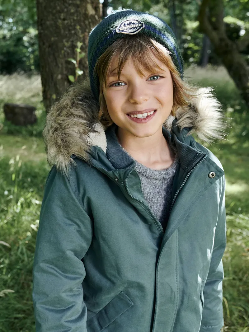 Vertbaudet Vertbaudet Jungen Winterjacke mit Teddyfleece-Futter, Graugrün, – Produktbild 3 von 4