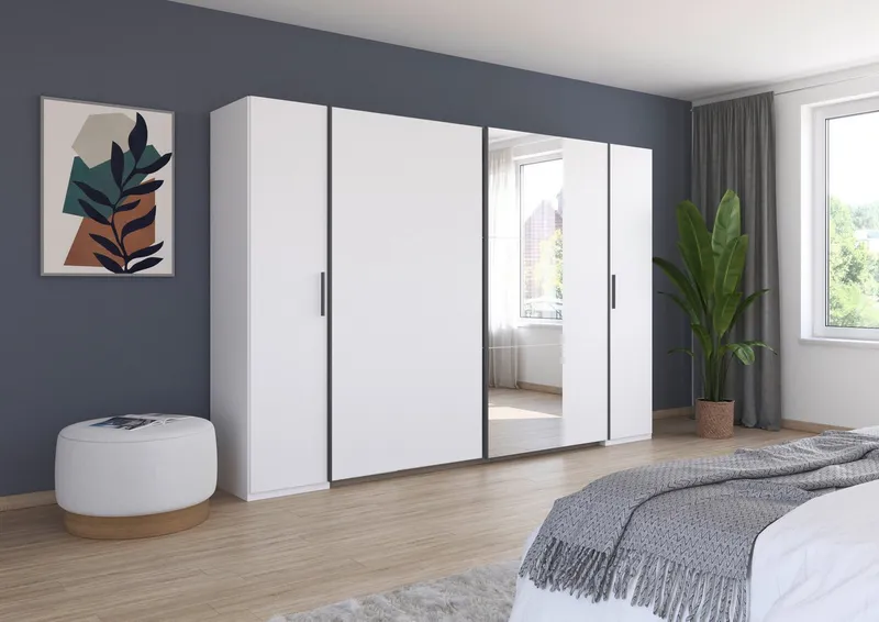 Rauch Rauch Schwebetürenschrank Kleiderschrank Drehtürenschrank Schrank Garderobe KRONACH (in 3 Ausstattungen BASIC/CLASSIC/PREMIUM, Breiten 225/268/311/354 cm) Kombischrank optional mit 1 oder 2 Spiegel viele Böden MADE IN GERMANY, Grau|weiß, – Produktbild 3 von 7