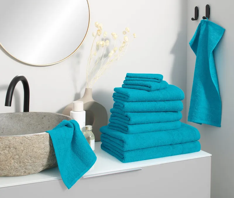 OTTO home Handtuch Set Inga, 3 Qualitäten, Duschtücher, Handtücher, Gästetücher, Seiftücher, Walkfrottier (10-St), Handtücher mit feiner Bordüre, 100% Baumwolle, Blau, – Produktbild 7 von 8