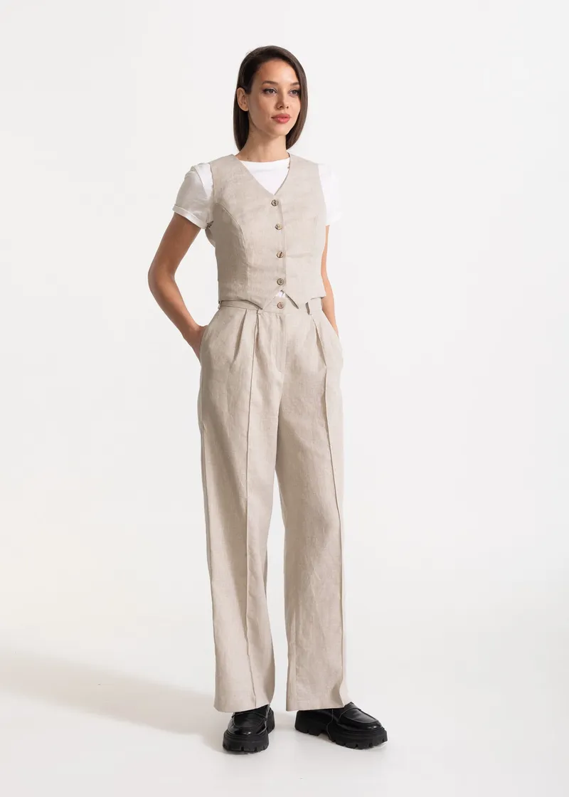 De IONESCU De IONESCU Damen vegan Hose Figa Leinen, Beige, – Produktbild 1 von 2