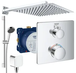 Grohe und Jowi Duscharmatur Grohtherm Grohtherm Duschsystem, mit Hansgrohe Brausegarnitur 650mm (Unterputz-Duschsystem, mit 650mm Brausestange) Thermostat – Produktbild 1 von 1