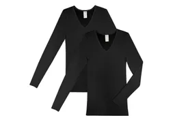 HERMKO Unterhemd 13680 2er Pack Damen langarm Unterhemd mit V-Ausschnitt – Produktbild 1 von 1