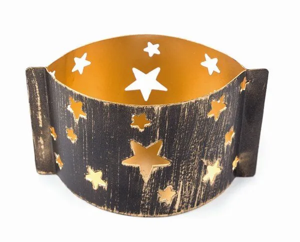 El Puente El Puente Teelichthalter "Sterne" | Fair Trade & Handmade aus Indien, Gold,schwarz, – Produktbild 1 von 1