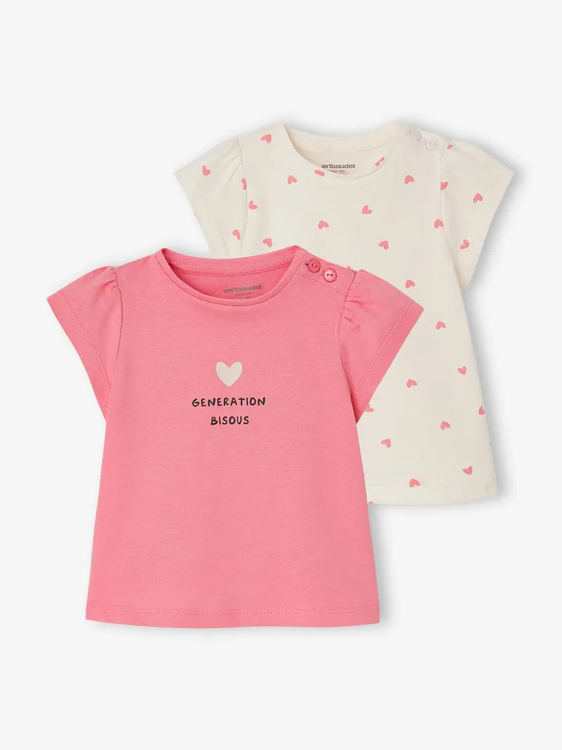 Vertbaudet 2er-Pack Baby T-Shirts mit Fantasie-Print, Rosa, – Produktbild 1 von 4