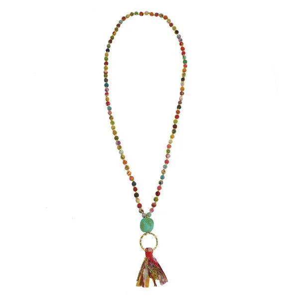 Worldfinds Worldfinds Kantha Tassel Necklace, Blau /grün, – Produktbild 2 von 3