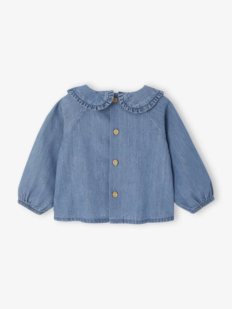 Vertbaudet Baby Langarm-Jeansbluse mit gerüschtem Kragen, Blue stone, – Produktbild 4 von 4