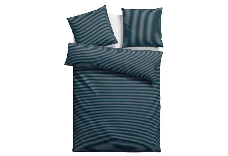 Bruno Banani Bruno Banani Bettwäsche Jassen mit feinen Querstreifen, Biber (135g/m), 2 teilig, moderne Streifen-Bettwäsche, mehrere Qualitäten, auch Premium, Blau, – Produktbild 1 von 5