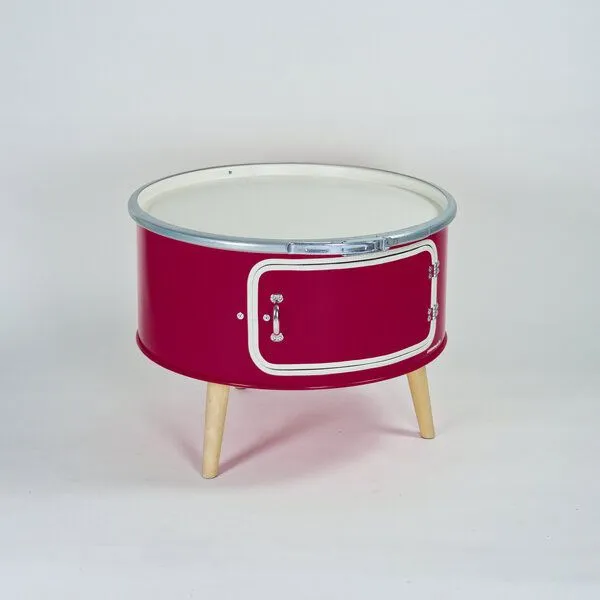 Lockengelöt Lockengelöt Betty Couchtisch aus einem Hamburger Ölfass, Purpurrot (gepulvert), – Produktbild 1 von 5