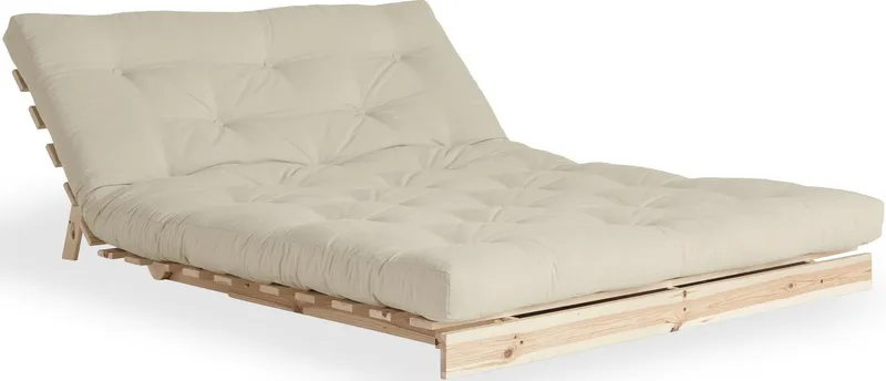 Karup Design Daybett Roots Sofa Bed, Schlafsofa, Bettfunktion, FSC®-Massivholz, Inkl. Futonmatratze, Made in Europe, langlebig, B: 140 oder 160 cm, Beige|grau, – Produktbild 4 von 5
