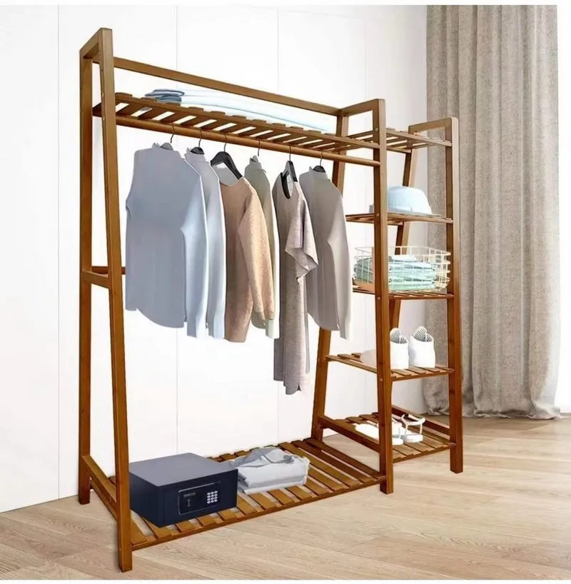 little dove Kleiderschrank Bambus Schlafzimmergarderobe Kleiderständer mit 7 Ablagen – Produktbild 3 von 5