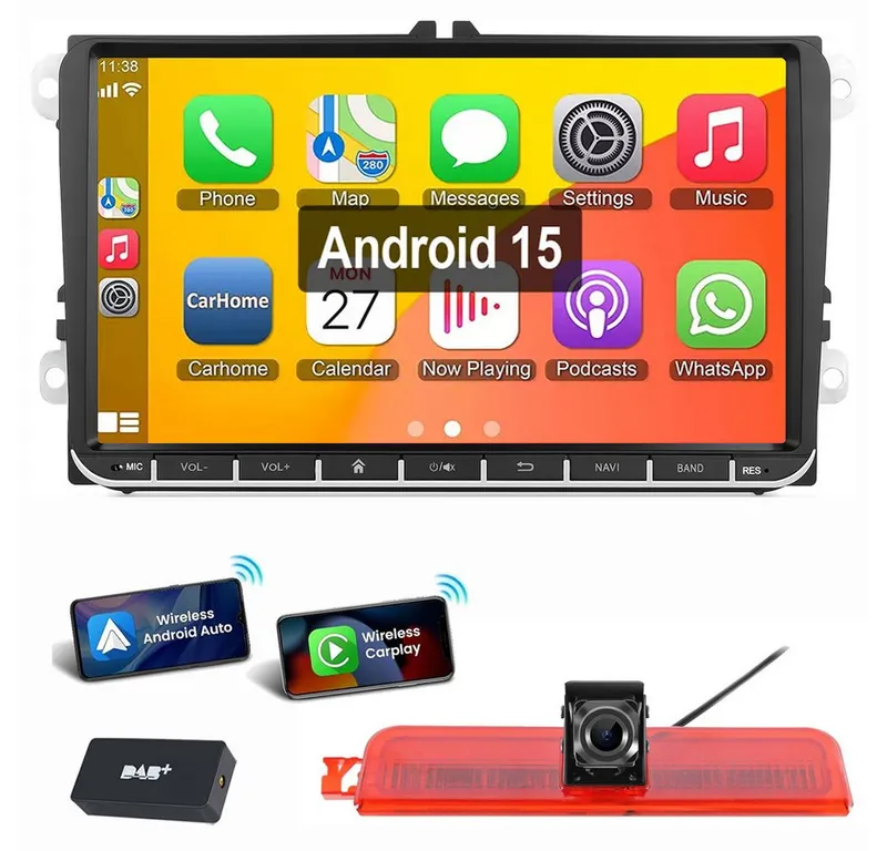 ESSGOO 7"/9" Für VW Caddy Life 2K Facelift Mit Rückfahrkamera Bremsleuchte Autoradio (RDS, Digitalradio (DAB), FM, AM, Apple Carplay Android Auto GPS Navi WIFI BT SWC), Schwarz, – Produktbild 1 von 7