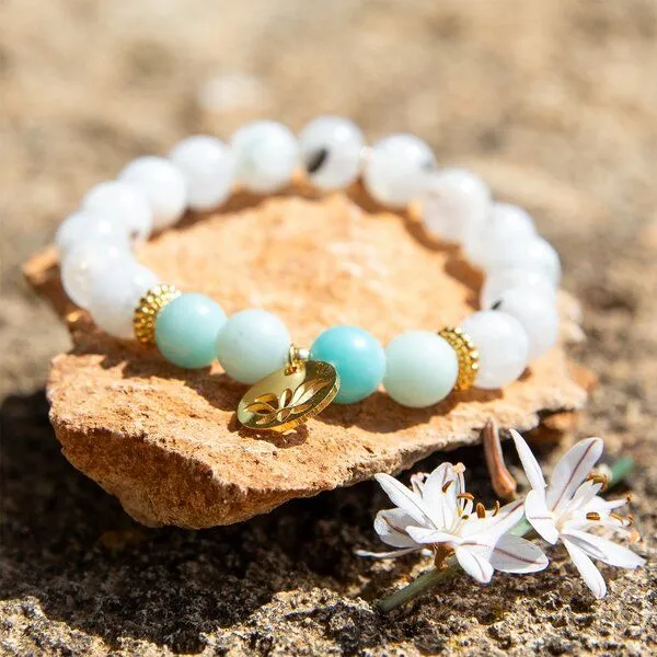 Divasya Divasya Armband "Golden Lotus" aus echten Natursteinen bzw. Halbedelsteinen, Türkis, – Produktbild 3 von 4