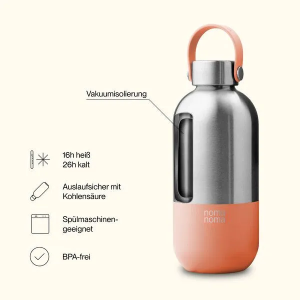 noma noma noma noma Edelstahl Trinkflasche Kohlensäure geeignet - Thermosflasche 500ml, 750ml, 1l, Peach orange, – Produktbild 3 von 6