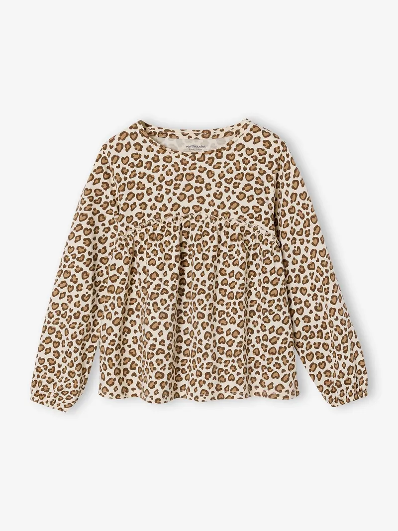 Vertbaudet Mädchen Langarm-Blusenshirt mit Print leo, Beige leo, – Produktbild 1 von 2