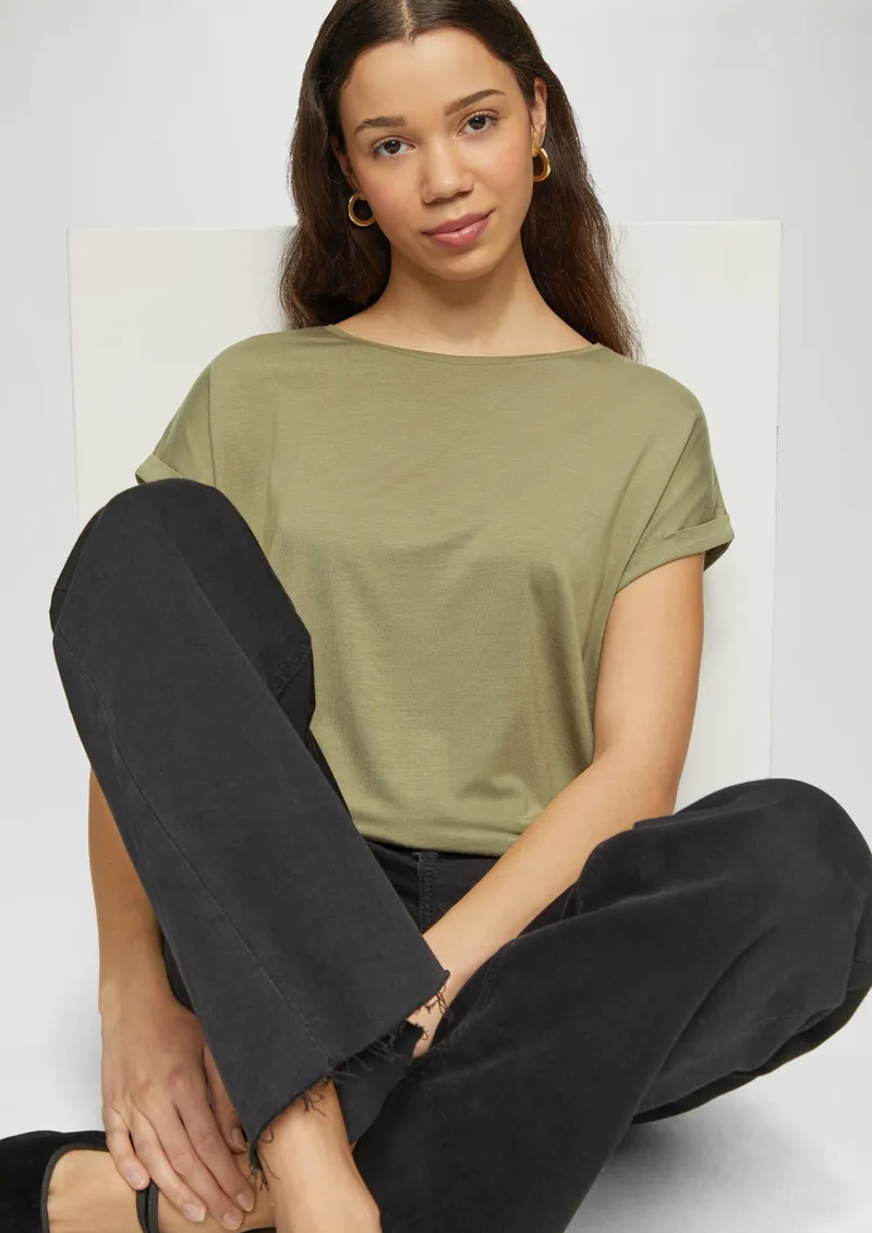 QS QS T-Shirt aus Lyocellmix, Olive, – Produktbild 3 von 7