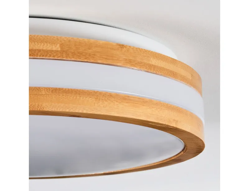 hofstein Deckenleuchte moderne Deckenlampe aus Metall/Bambus/Kunststoff in Weiß/Natur, LED wechselbar, 3000 Kelvin, Leuchte im angesagten Boho-Design (28, 5cm), 1700 Lumen, LED 16 W, Beige|weiß, – Produktbild 3 von 5